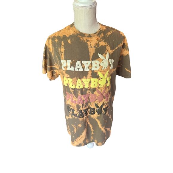 PLAYBOY Tops - Playboy T-shirt. Size Medium. Bleach dyed.